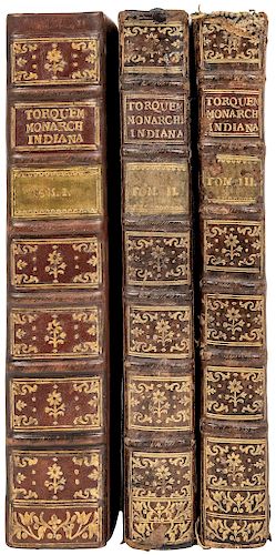 Torquemada, Juan de. Primera, Segunda y Tercera Parte de los Veinte i un Libros Rituales y Monarchia Indiana... Madrid, 1723. Piezas: 3