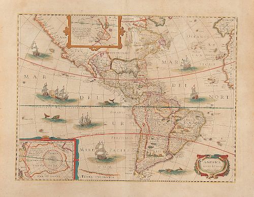 Hondio, Henrico. America Noviter Delineata. Amsterdam, 1631. Mapa grabado coloreado, 37.5 x 50 cm.