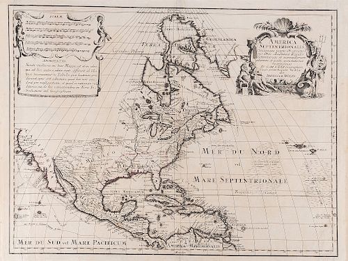 De L'Isle, Guillaume. America Septentrionalis. Augsburg: Ieremiam Wolff, 1710. Mapa grabado, 59x45 cm. Versión alemana, rara y escasa.