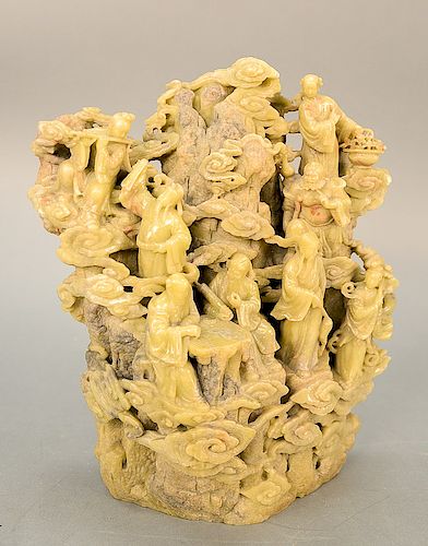 Large steatite (zao shi) sculpture of the Eight Immortals, 19th century (possibly older), of Imperial quality depicting the full Dao...