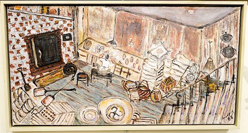 Mary Polon,  oil on canvas,  "Papa's Bakery",  signed and dated lower right: 88',  16" x 30"  Being sold with a copy of Li...