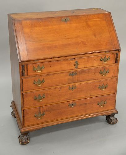 Chippendale cherry slant front desk, set on ball and claw feet, 18th century (restored).  ht. 42 in., wd. 36 in.