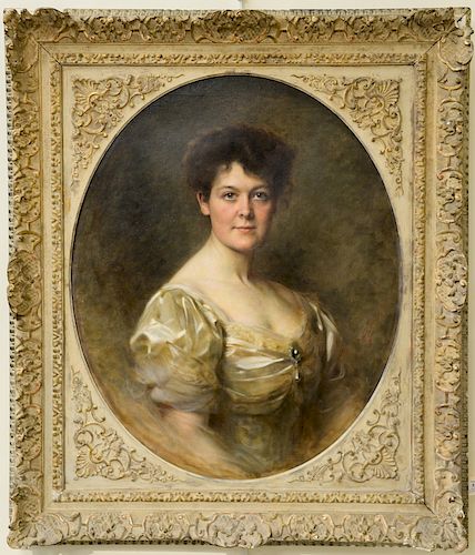 Arthur Von Ferraris (1856-1928),  oil on canvas,  oval portrait of a girl,  signed right side: Ferraris 1905,  33" x 26"