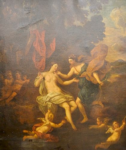 After Michele Rocca (1666-1751),  oil on canvas,  Venus & Diana,  old paper label on verso with title and artist's name,  37...
