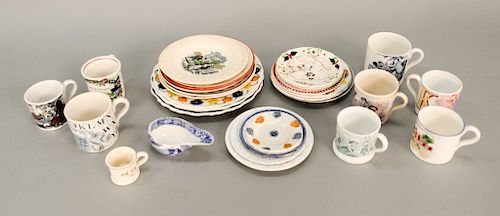 Twenty-nine piece lot of English children's cups, saucers, and small plates, early 19th century.  cups: ht. 1 1/2 in. to 2 1/2 in.