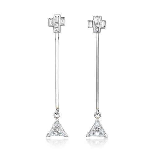A Pair of Platinum Diamond Drop Earrings