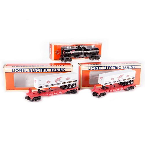 Lionel O Gauge Red Wing 6-52137 Tank, Two 6-16953 Red Wing Flats