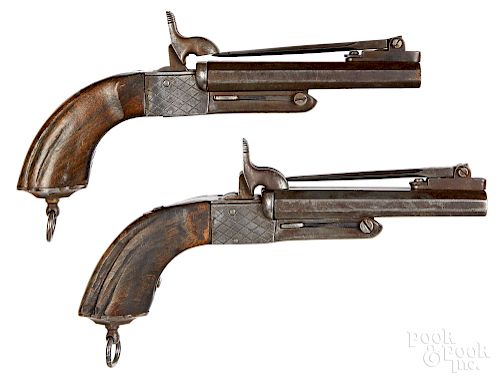 Pair of European double barrel pinfire pistols