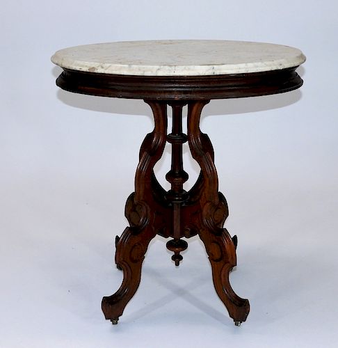19C. Victorian Walnut Oval Marble Top Table