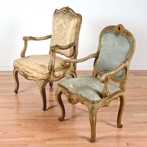 (2) Continental Rococo paint decorated armchairs