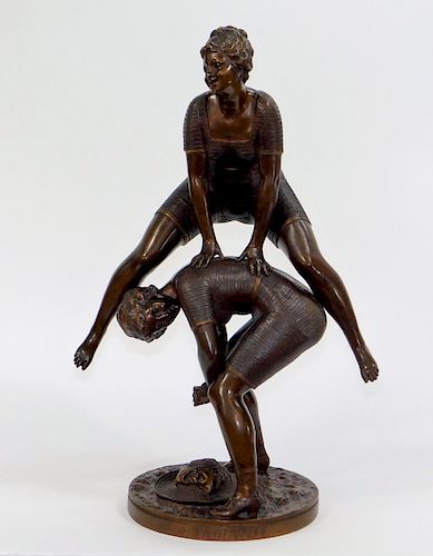 Ernest Rancoulet Leap Frog Bronze Sculpture