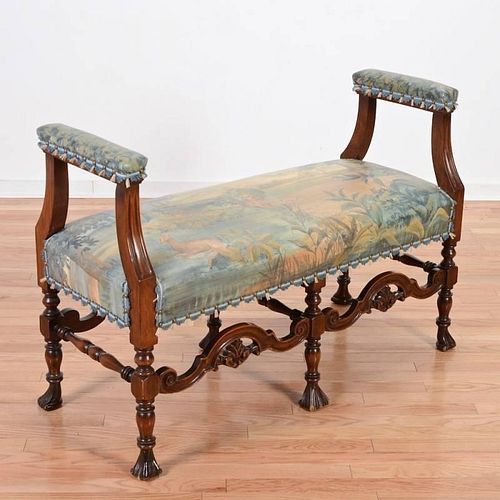 Flemish Baroque style bench with nicely painted canvas seat