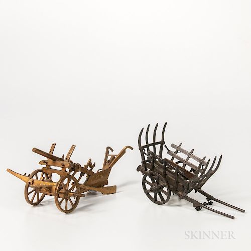 Two Miniature Metal Horse-drawn Farming Tools