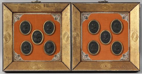 Pair of Framed Wedgwood Black Basalt Portrait Medallions