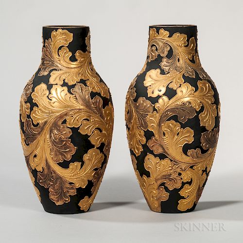 Pair of Wedgwood Auro Basalt Vases