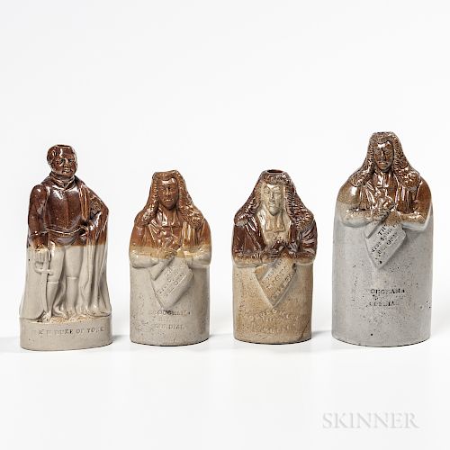 Four Stoneware Figural Flasks
