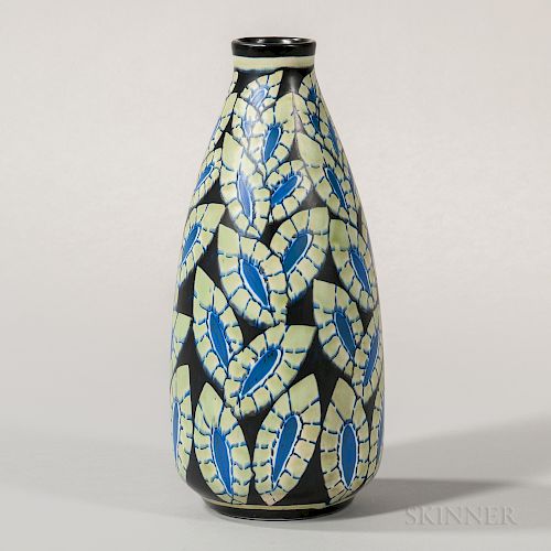 Boch Freres Keramis Blue Leaves   Vase
