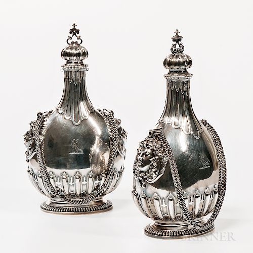 Pair of Victorian Britannia Standard Silver Pilgrim Flasks