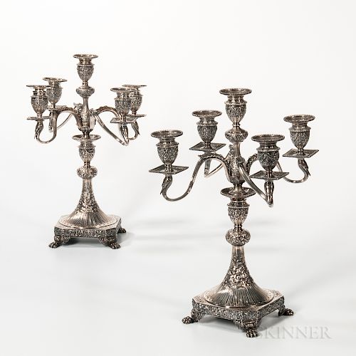 Pair of Tiffany & Co. Sterling Silver Five-light Convertible Candelabra