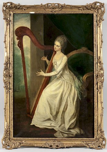 After William Hoare of Bath (British, 1707-1792)  Lady Frances Seymour Conway Playing a Harp