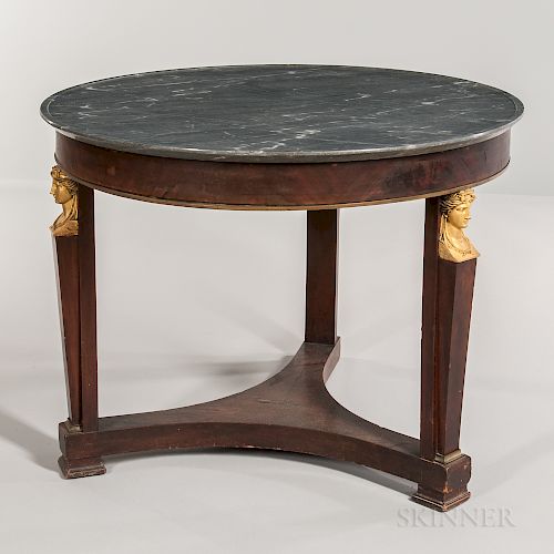 Neoclassical-style Mahogany-veneered Marble-top Center Table
