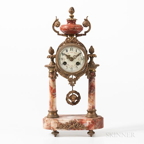 Louis XVI-style A.D. Mougin Marble and Gilt-bronze Mantel Clock