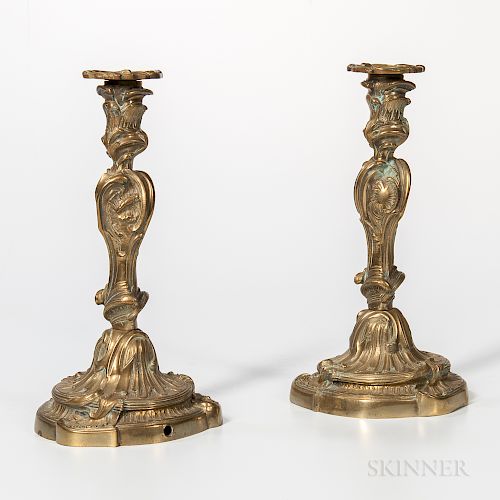 Pair of Rococo Revival Gilt-brass Candlesticks