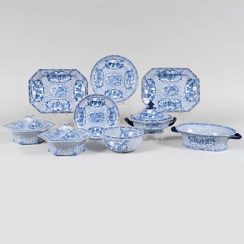 English Blue and White Transfer Printed Porcelain Part Service in the 'William Adams' Pattern