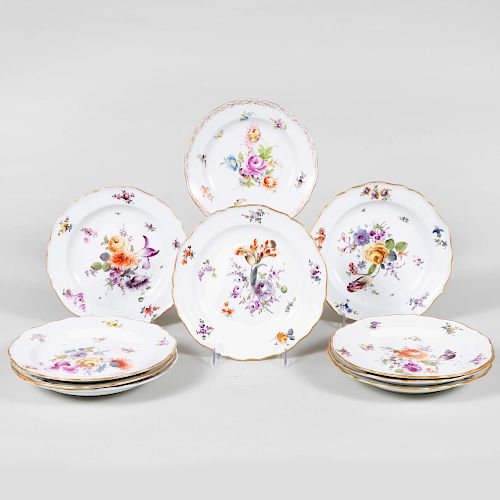 Set of Nine Meissen Porcelain Outside Decorated Dessert Plates
