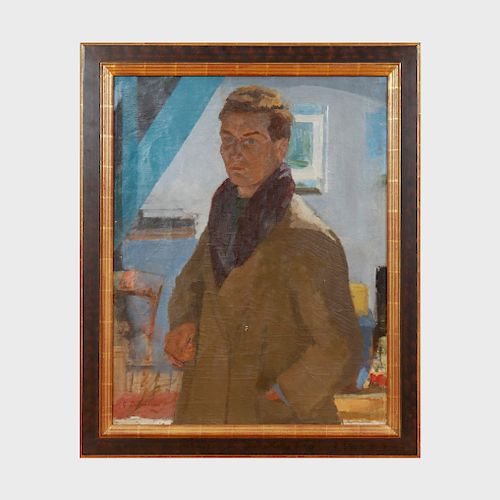 Gustave Patriarche (1909-2001): Portrait d'un homme en manteau