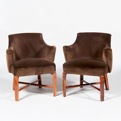 Pair of Modern Brown Upholstered Armchairs