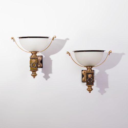Pair of Patinated and Gilt-Bronze Wall Lights, of Recent Manufacture