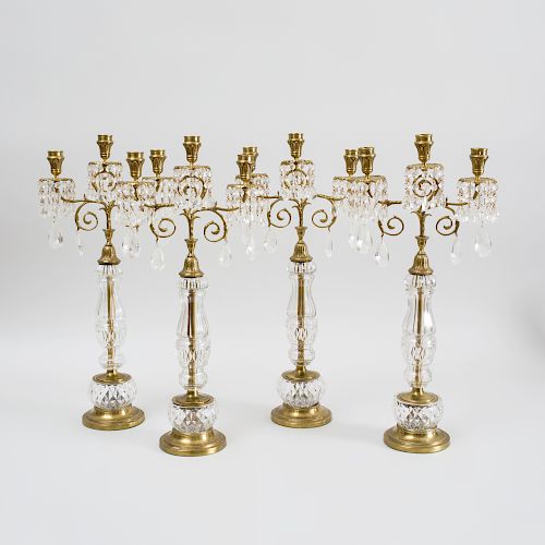 Set of Four Regency Style Gilt-Metal-Mounted Cut-Glass Candelabra