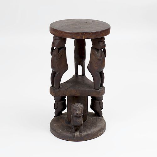 Trobriand Islands Carved Hardwood Two-Tiered Figural Table