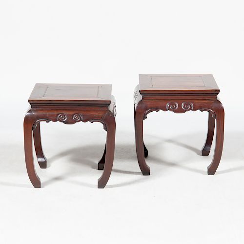 Near Pair of Chinese Hardwood Side Tables