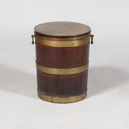 George III Brass-Mounted Oak Peat Bucket and a Brass Cover