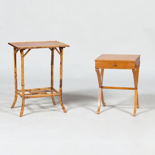 Chinese Bamboo Side Table and a Small Fruitwood Side Table