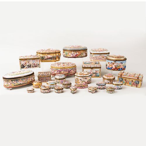 Group of Twenty-Six Capodimonte Porcelain Boxes