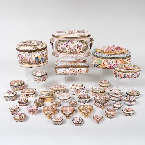 Group of Thirty-Four Capodimonte Porcelain Boxes