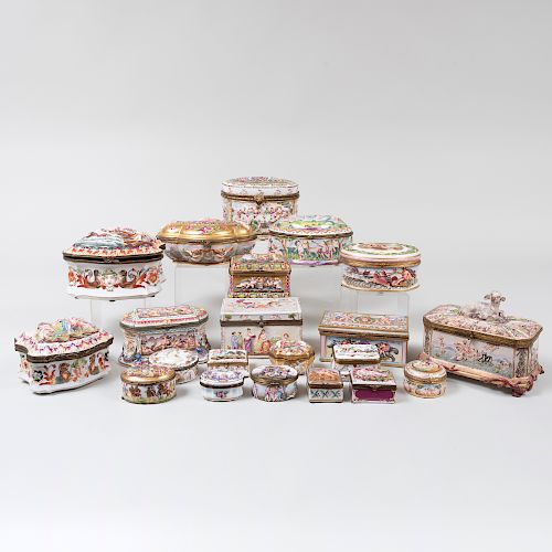 Group of Twenty-One Capodimonte Porcelain Boxes