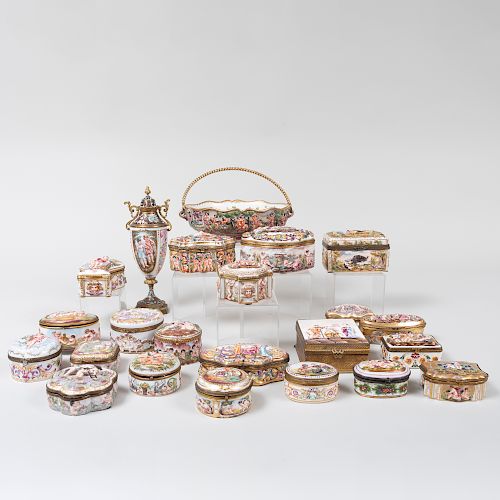 Group of Twenty Small Capodimonte Porcelain Boxes