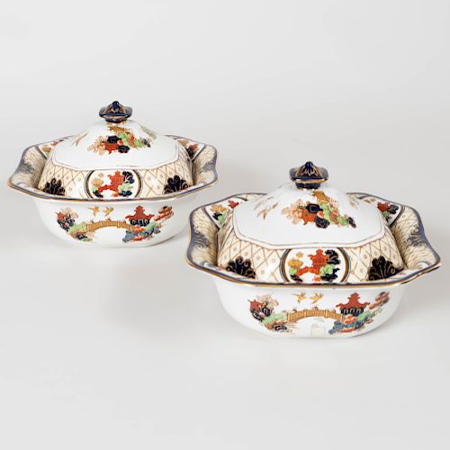 Pair of Burslem Transfer Printed and Enriched Pottery Vegetable Dishes and Covers