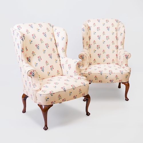 Pair of George II Style Walnut Wing Armchairs