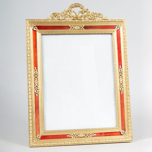 Large Fabergé Style Gilt-Metal-Mounted Enamel Picture Frame
