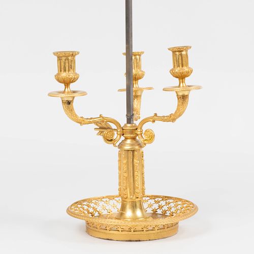 Louis XVI Style Gilt-Bronze Three-Light Bouillotte Lamp