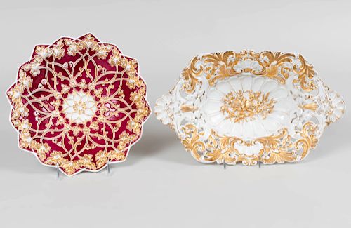 Two Meissen Porcelain Gilt Decorated Dishes 