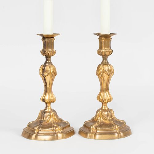 Pair of Louis XV Style Ormolu Candlestick Lamps