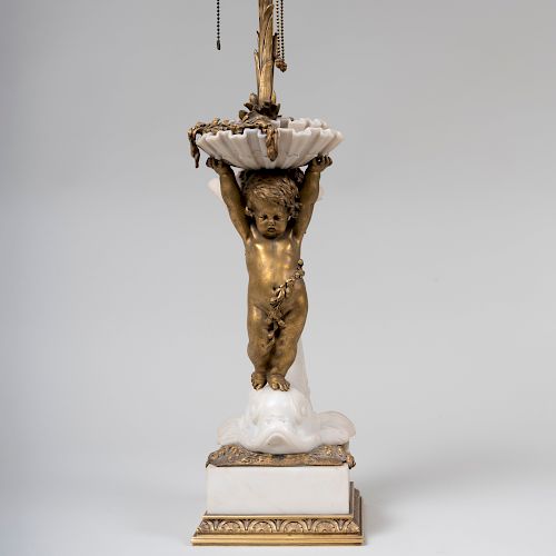 Louis XVI Style Gilt-Bronze and Carved Marble Lamp