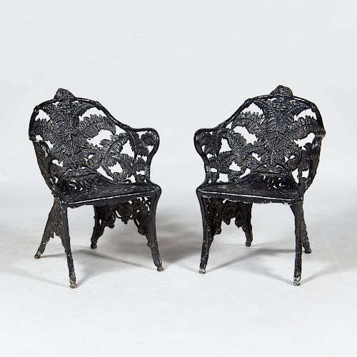 Pair of Painted Aluminum Garden Armchairs, Possibly by Fiske