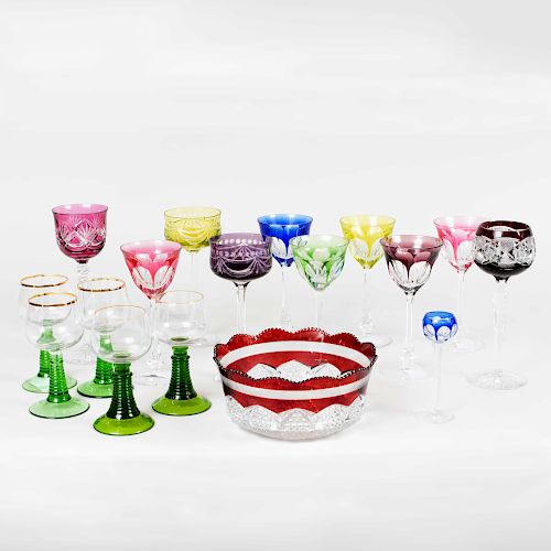 Group of Colored Cut Glass Stemware and Table Articles